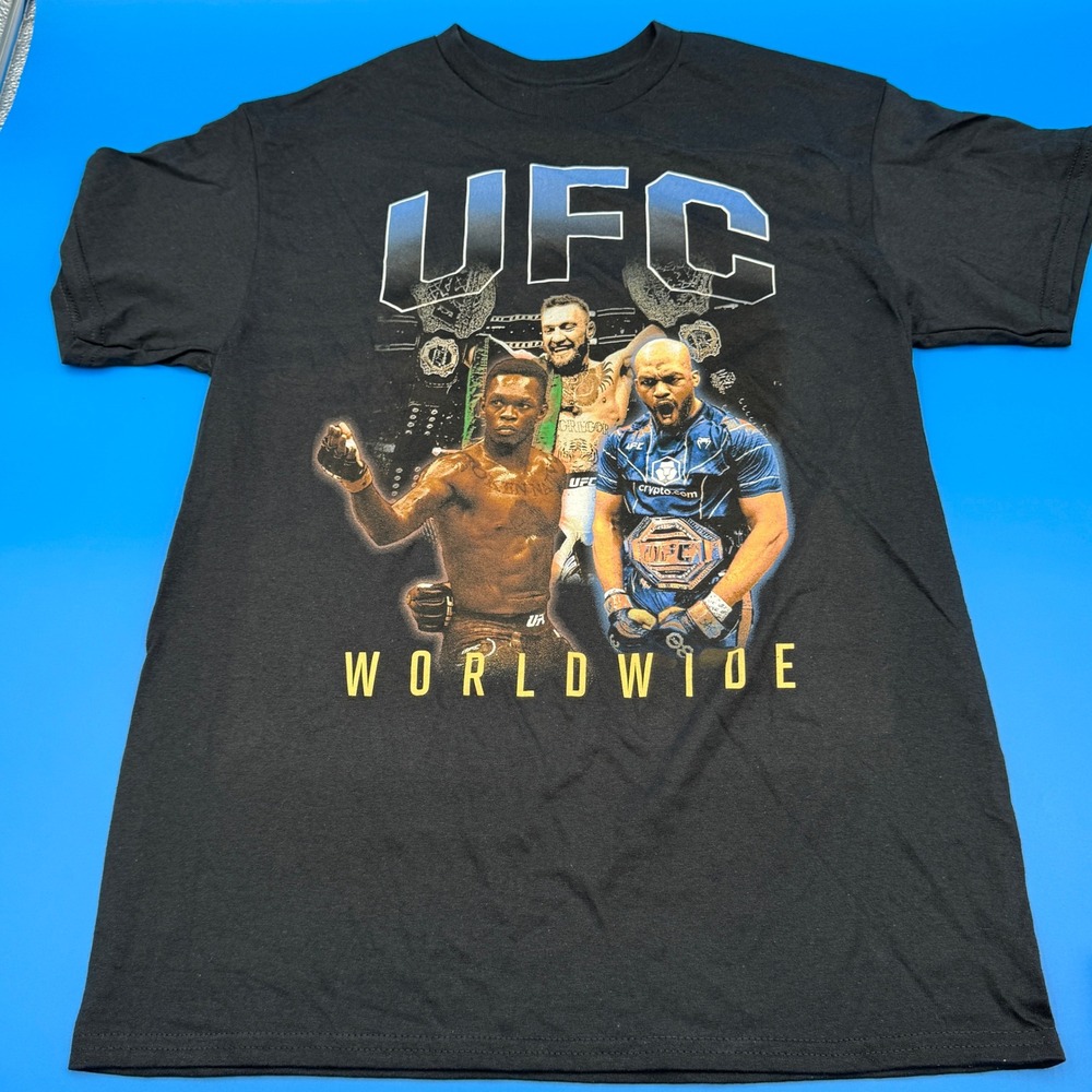 UFC Worldwide Graphic T Shirt Mens Size M Black Cotton MMA Fighter Tee